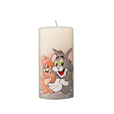 Lumanare decorativa cilindru cu Soarece & Pisica