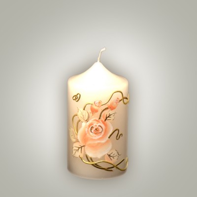 Lumanare decorativa nunta Peach Rose cilindru 9 cm