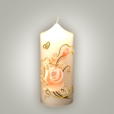 Lumanare decorativa nunta Peach Rose cilindru 16 cm
