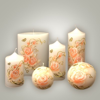 Lumanare decorativa nunta Peach Rose cilindru 9 cm